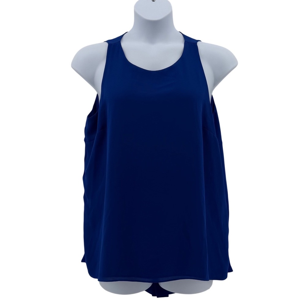 Vince Camuto Royal Blue Sleeveless Blouse Pleated Back Tank Top Women Size L